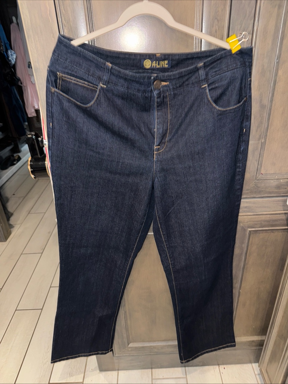 Aline Women's Dark Indigo Straight-Leg Jeans bling back pockets Sz 14